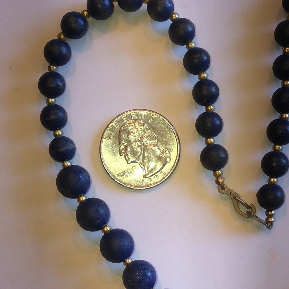 Vintage Navy Beaded Boho Necklace with Gold Tone Accents - Picture 6 of 6